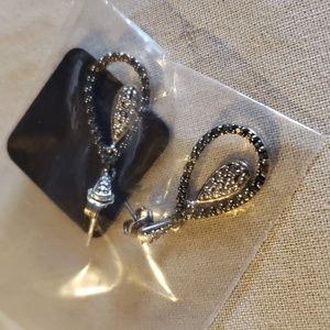 Sterling Silver and Marcasite Double Drop Earrings